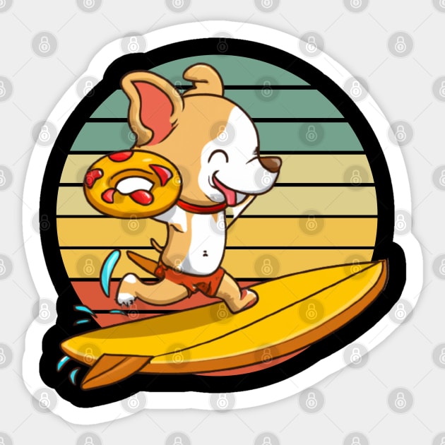 Cartoon Dog Surfing With Pizza Swim Ring Sticker by FanciiFrog